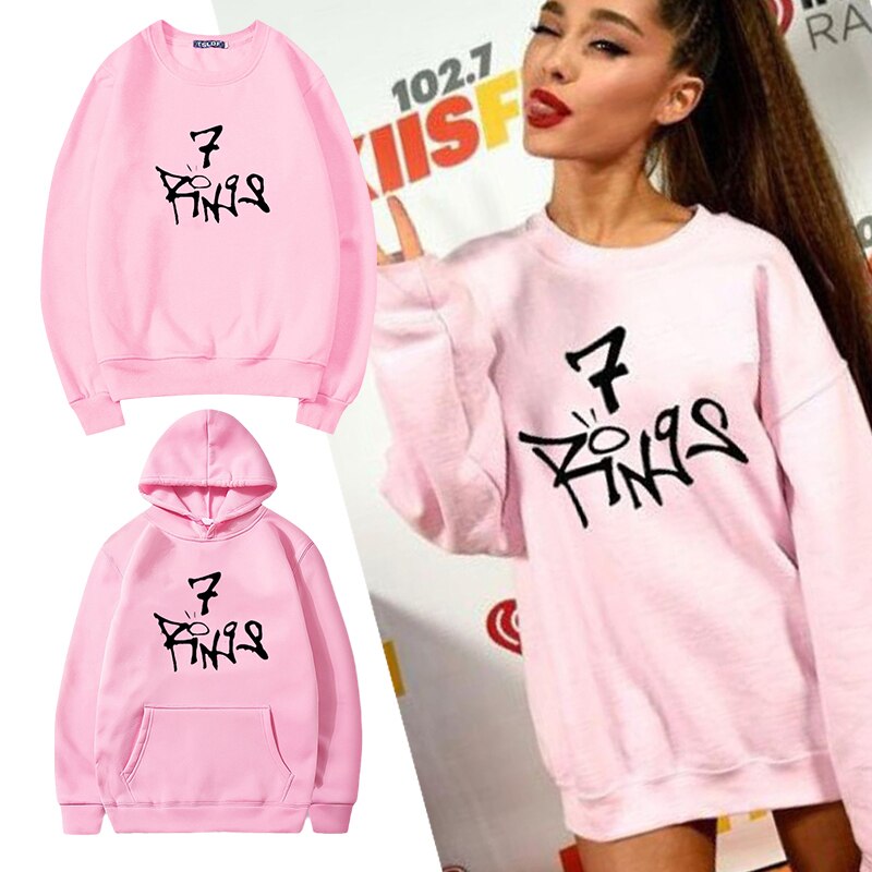 Singer Ariana Grande Same Style Pink Harajuku Hoodies 7Rings Letters Print Casual Sweatshirt Hoody Autumn Winter - Ariana Grande Store